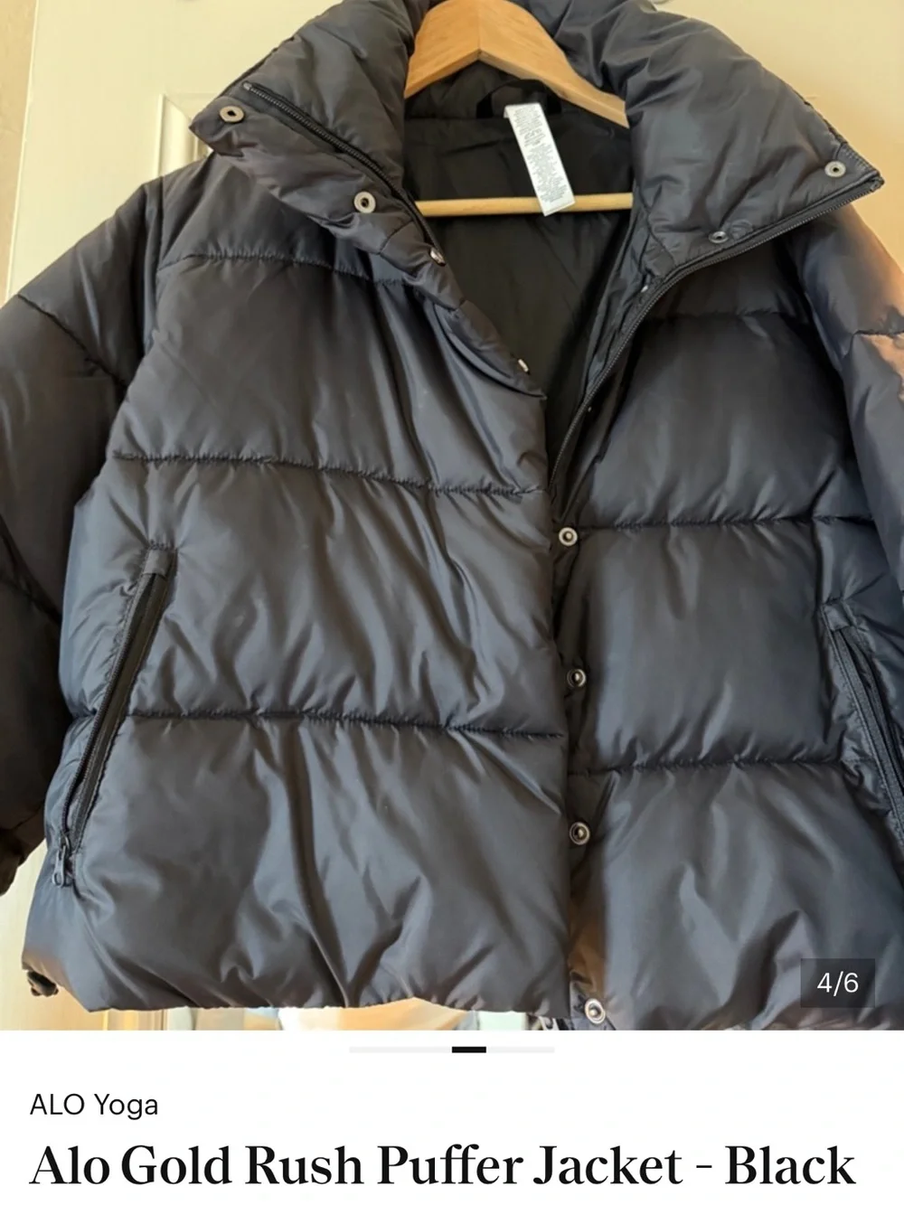 ALO Yoga Gold Rush Cropped Puffer Jacket - Black - Picture 2 of 3